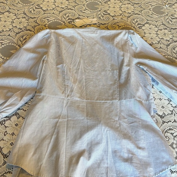 NWT Liz Claiborne Pleated Small Blue and White Stripe Belted Blouse Size Large - Picture 4 of 13